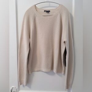 Vince Cream Ribbed Crewneck Sweater with elbow patches wool and cashmere